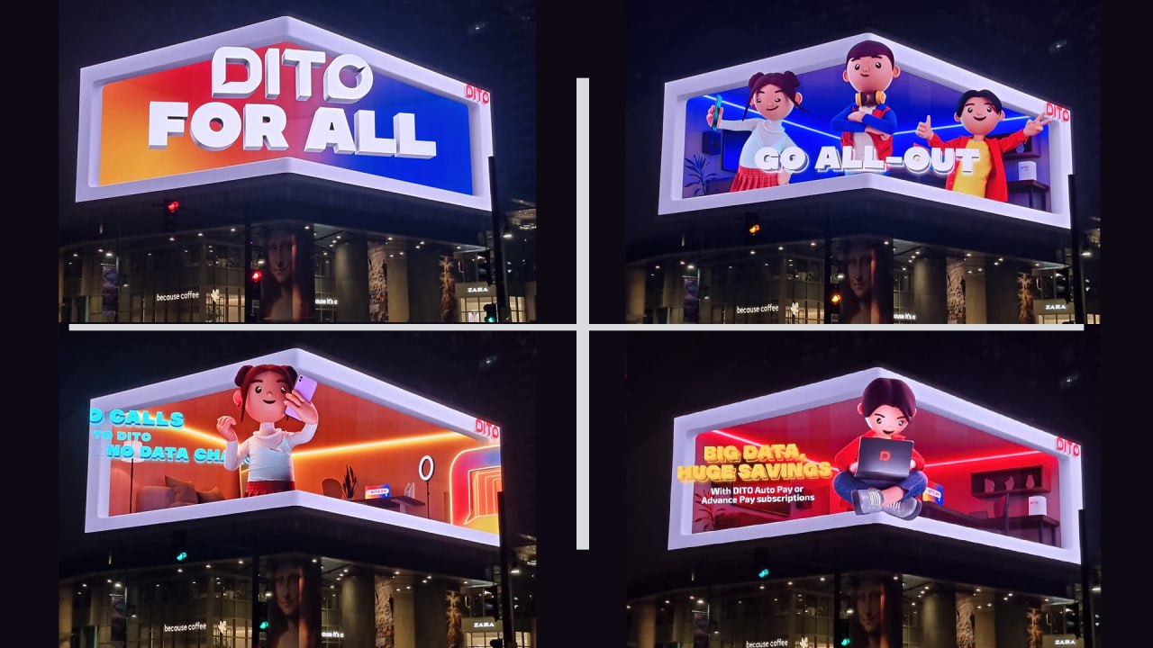 DITO Telecommunity unveiled its newest, eye-popping "DITO For All" digital billboard at the naked-eye 3D-LED screen at One Bonifacio High Street.