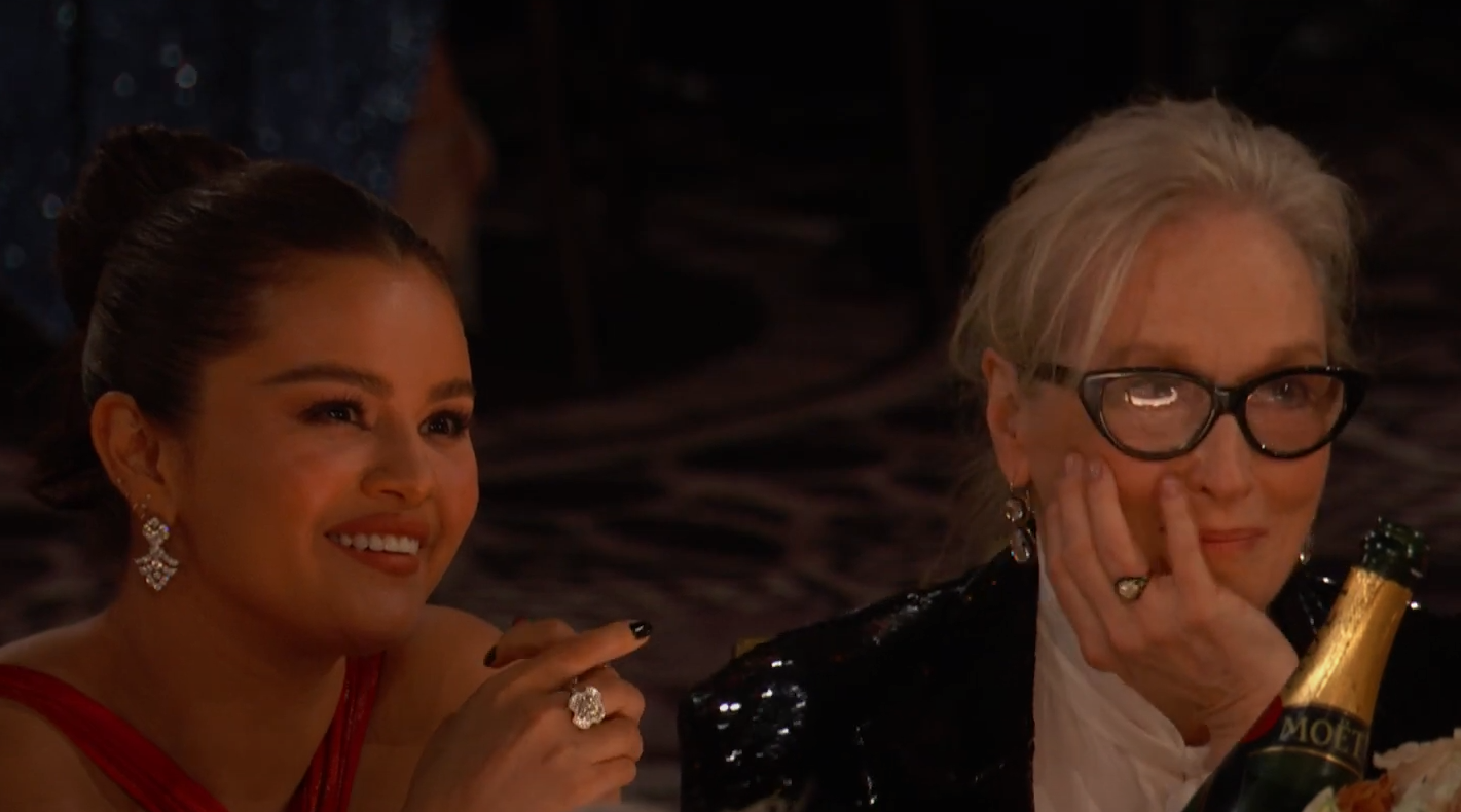 Meryl Streep with Selena Gomez at Golden Globes. 