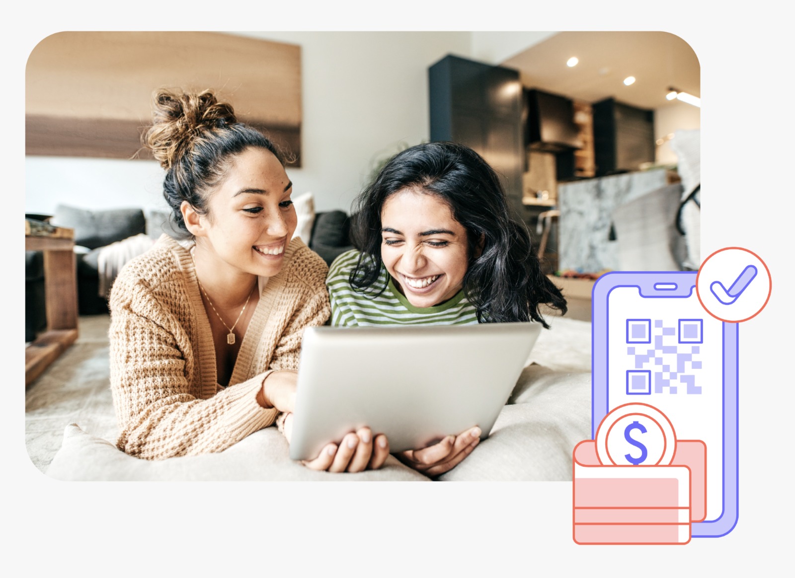 Two women sharing a tablet.