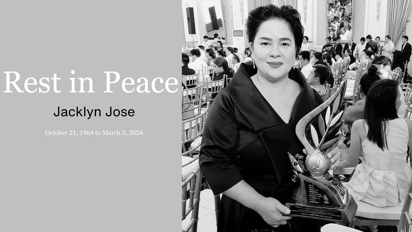 Jaclyn Jose receives an award.