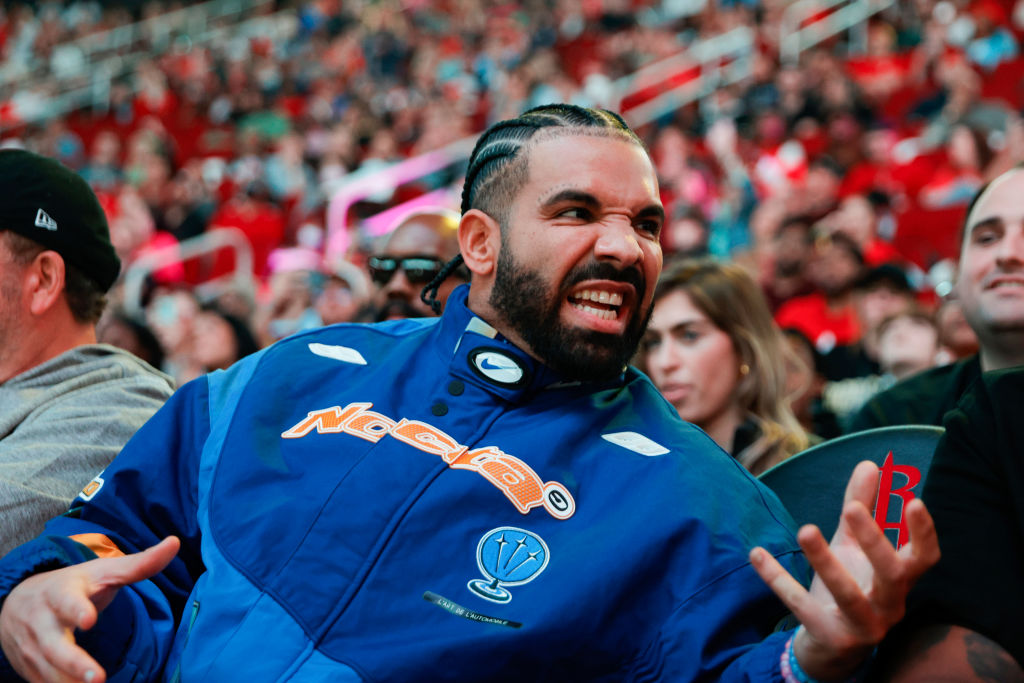 Rapper, songwriter, and icon Drake attends a game between the Houston Rockets and the Cleveland Cavaliers at Toyota Center on March 16, 2024 in Houston, Texas.