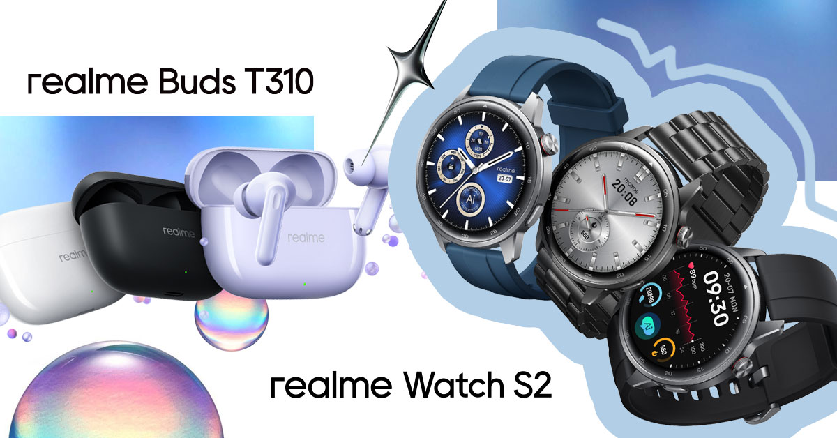 realme buds T310 and realme Watch S2 banner. 