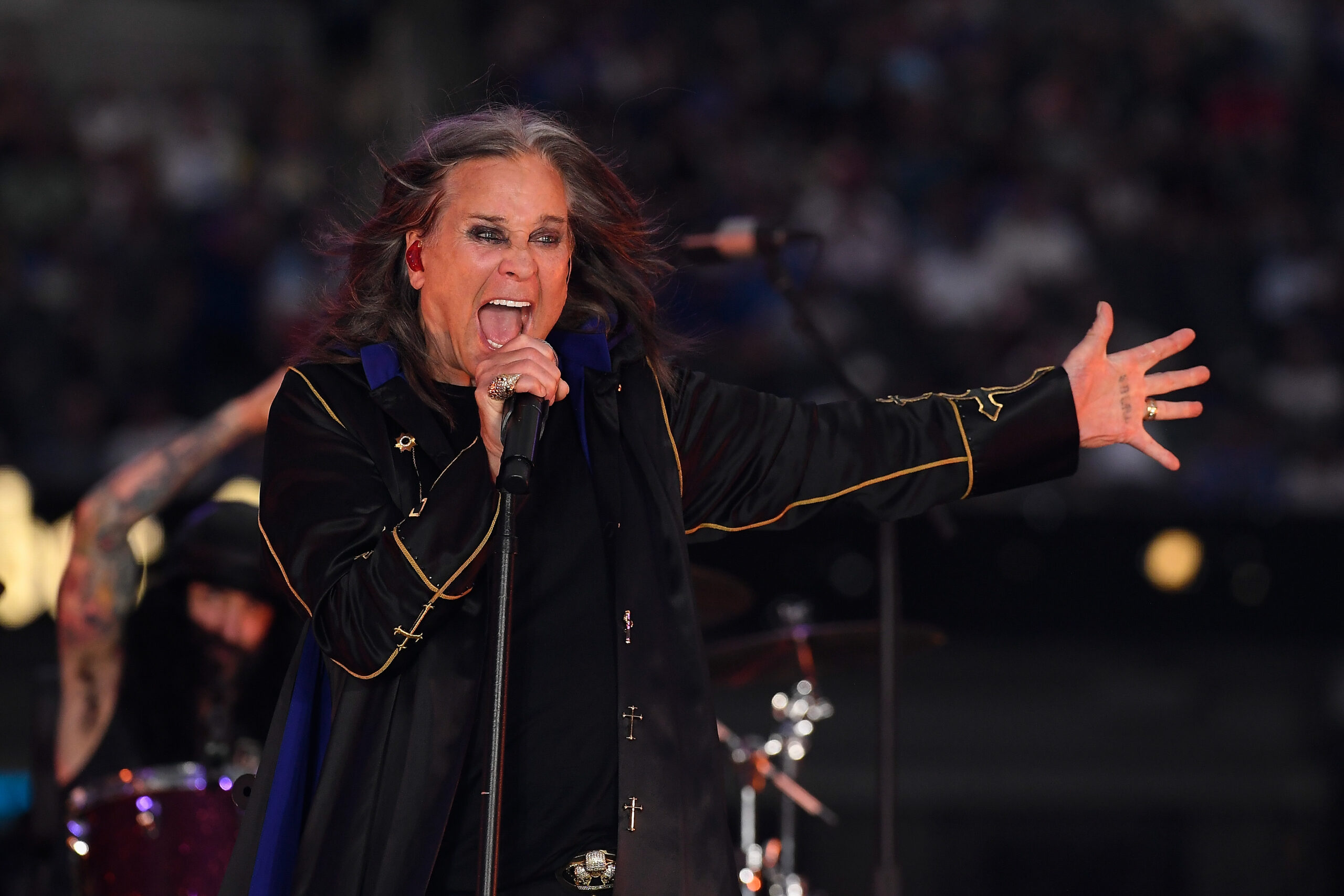 Ozzy Osbourne performs during half-time of the NFL game between the Los Angeles Rams and the Buffalo Bills at SoFi Stadium on September 08, 2022 in Inglewood, California.