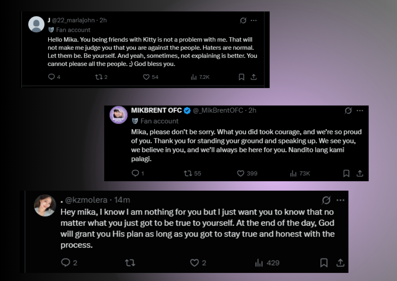 Comments on Mika Salamanca's post on X (Formerly Known as Twitter) regarding her friendship with Kitty Duterte. 