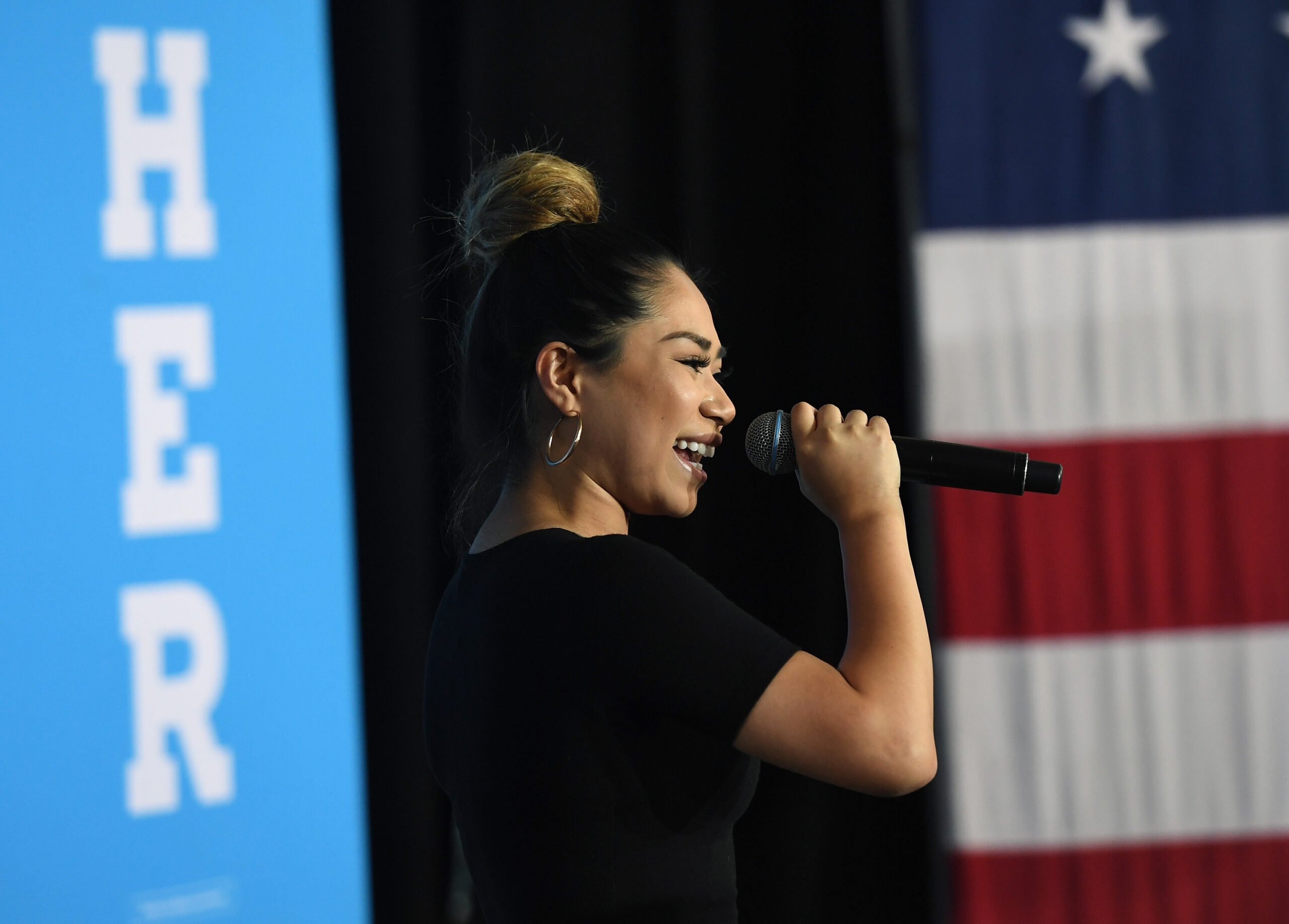 Jessica Sanchez performs before a speech by U.S. President Bill Clinton at a campaign event for Democratic presidential nominee Hillary Clinton at a College of Southern Nevada campus on September 14, 2016 in North Las Vegas, Nevada.