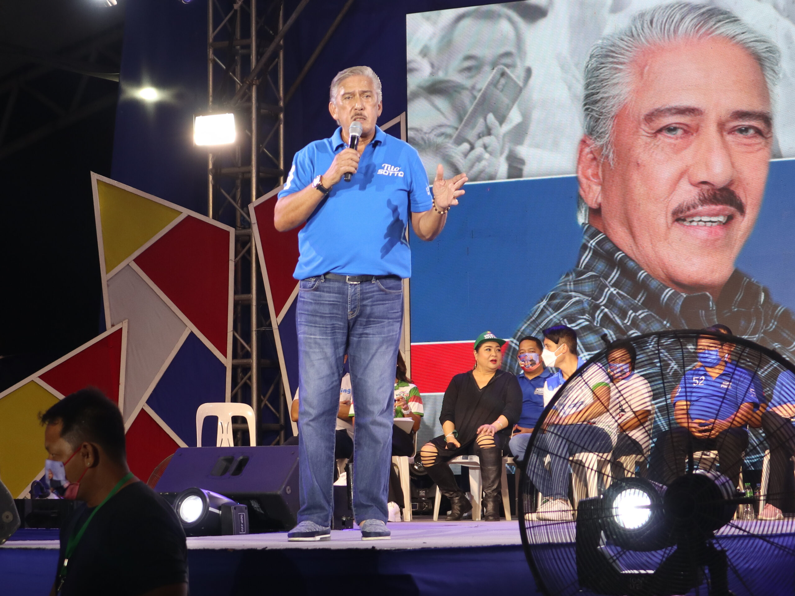 Incumbent Senate President Vicente "Tito" Sotto III speaking at Lacson-Sotto election campaign rally.