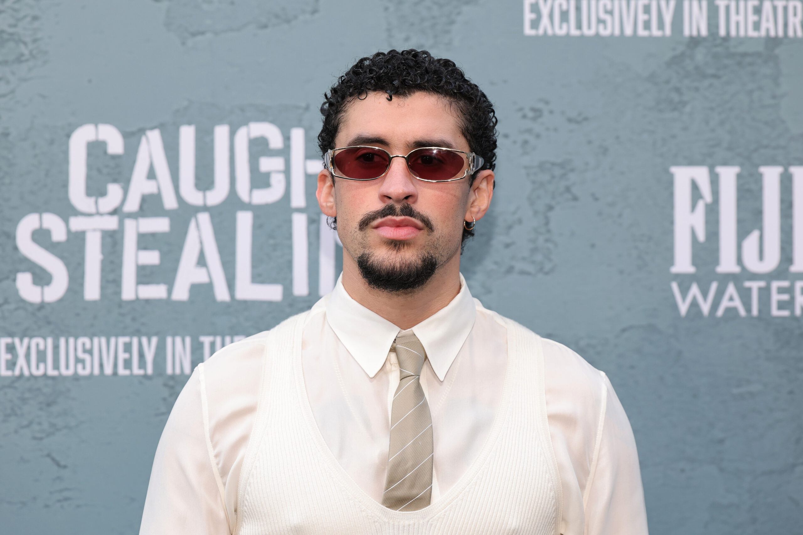 Bad Bunny attends Columbia Pictures' "Caught Stealing" premiere at Regal Union Square.