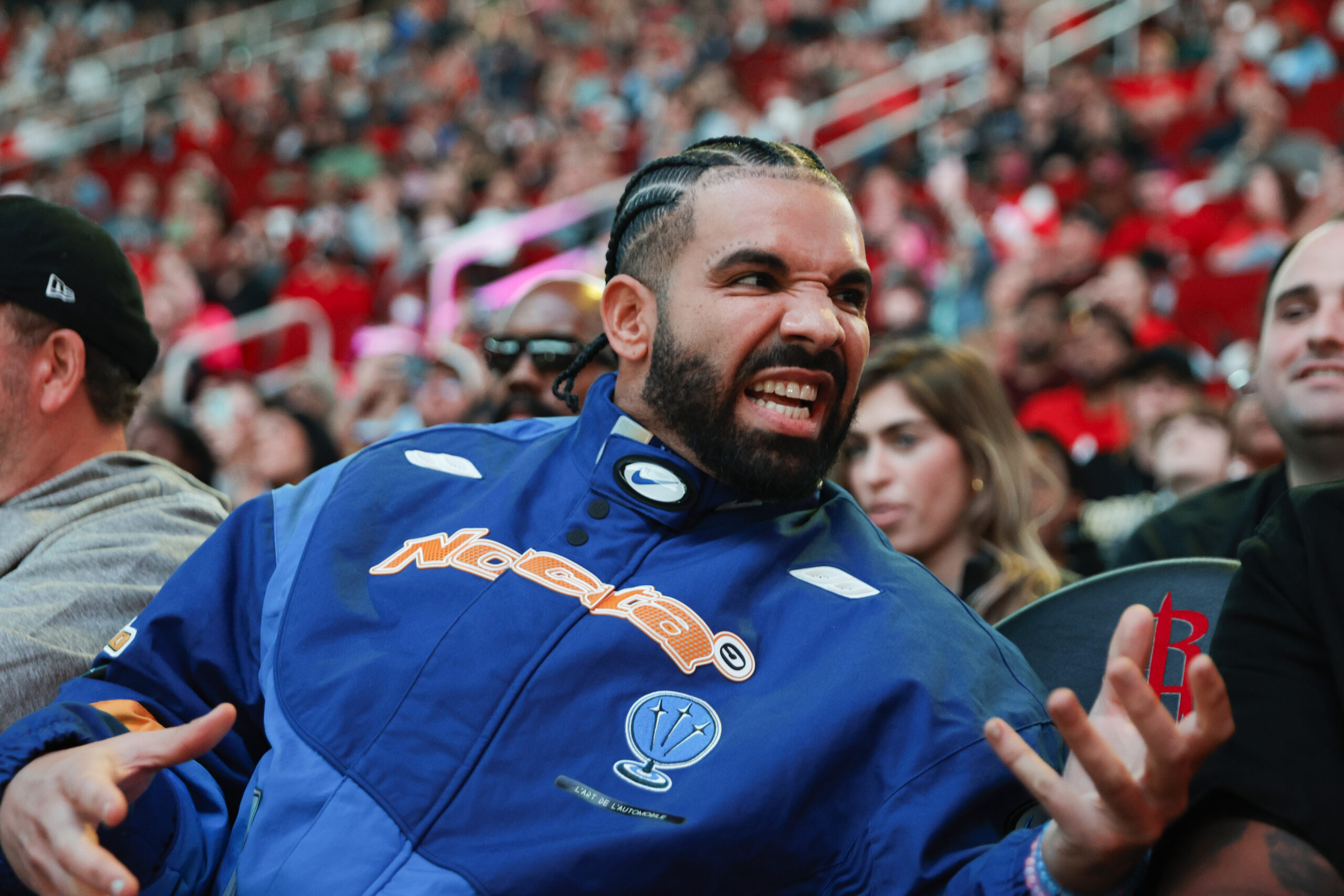 Drake attends a game between the Houston Rockets and the Cleveland Cavaliers at Toyota Center on March 16, 2024 in Houston, Texas.