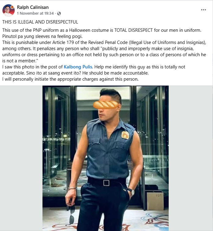 Ralph Calinisan calls out a partygoer for wearing a PNP uniform. 
